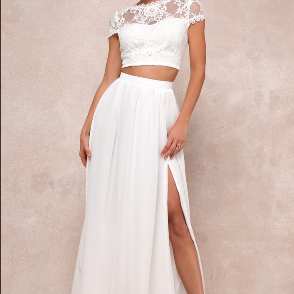 Elegant White Lace Two-Piece Dress